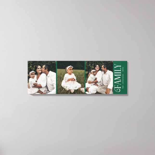 Modern Script Family Custom 3 Photos Name  Canvas Print (Front)