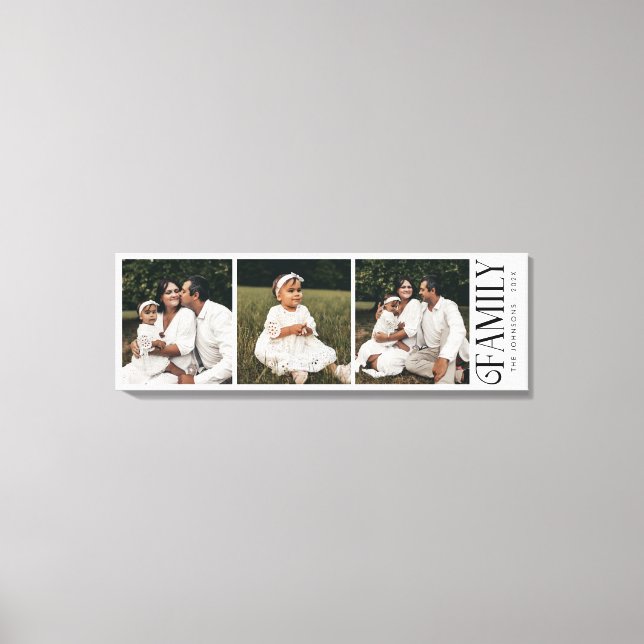 Modern Script Family Custom 3 Photos Name  Canvas Print (Front)