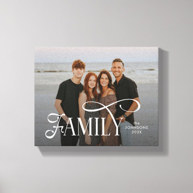 Modern Script Family Custom Photo Name  Canvas Print (Front)