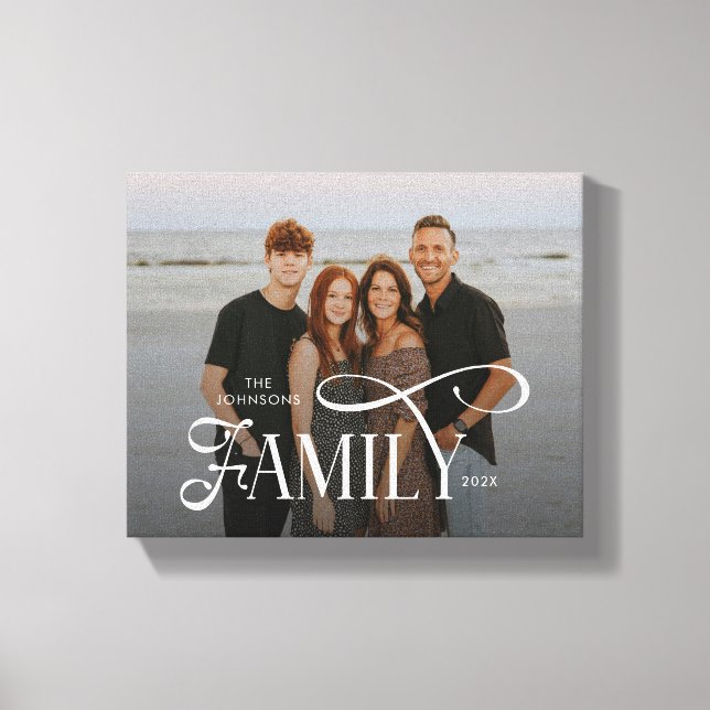 Modern Script Family Custom Photo Name  Canvas Print (Front)
