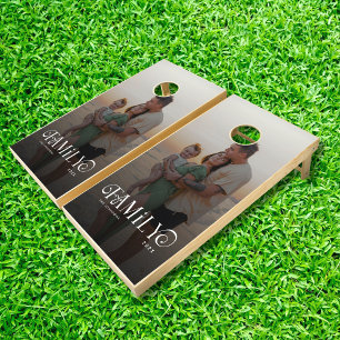 Modern Script Family Custom Photo Name Cornhole Set
