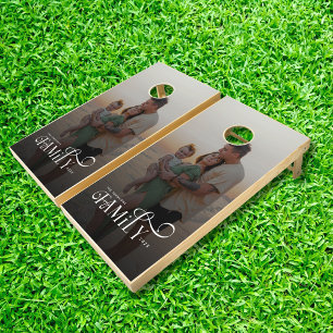 Modern Script Family Custom Photo Name Cornhole Set