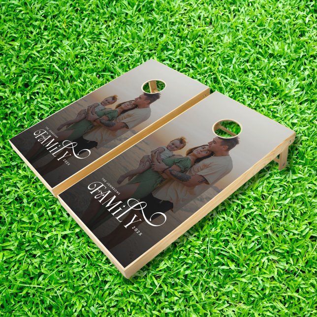 Modern Script Family Custom Photo Name  Cornhole Set (Creator Uploaded)