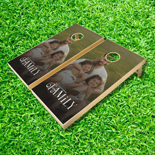 Modern Script Family Custom Photo Name Kids Cornhole Set