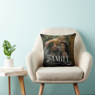 Modern Script Family Custom Photo Name Throw Pillow