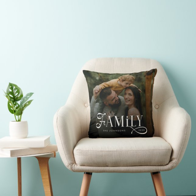 Modern Script Family Custom Photo Name  Throw Pillow (Chair)