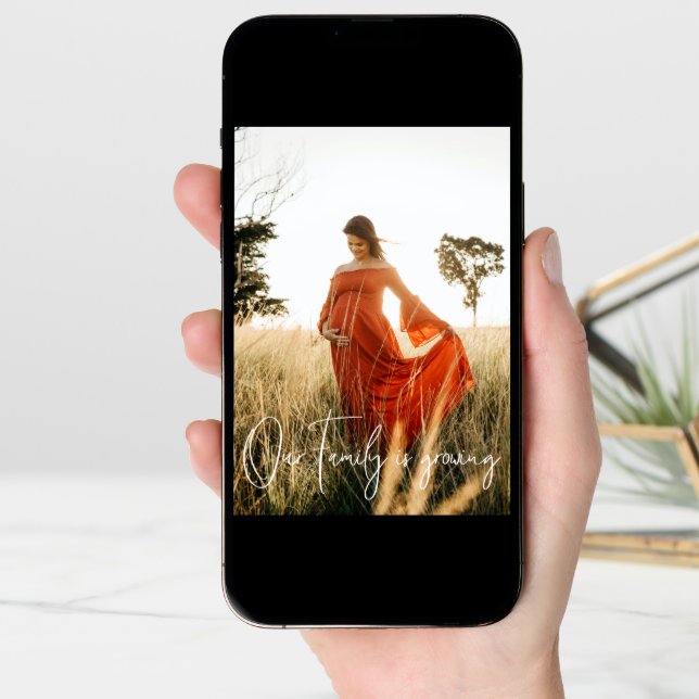 Modern Script Family is Growing Photo Pregnancy  Announcement (Front Digital)