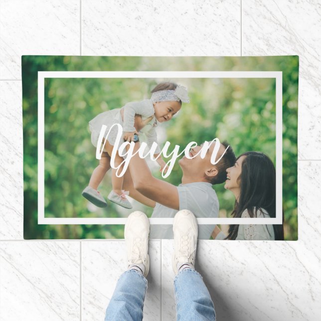 Modern Script Family Monogram Photo Doormat (Indoor)