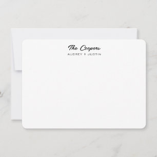 Modern Script Family Name, Black Personalized Flat Note Card