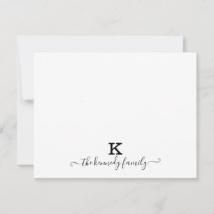 Modern Script Family Name Monogram Black And White Note Card