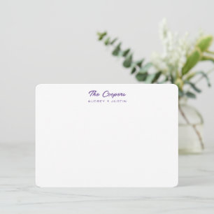 Modern Script Family Name Purple Personalized Flat Note Card