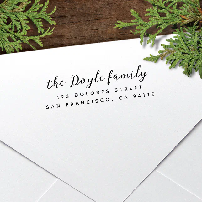 Script Family Name Sign Modern Script Family Name Return Address Self-inking Stamp | Zazzle