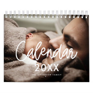 Modern script family photo 2026 calendar