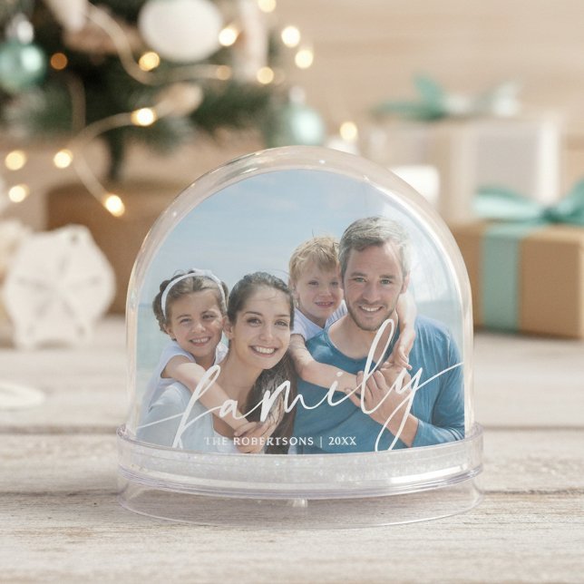 Modern Script Family Photo Beach Snow Globe (Creator Uploaded)