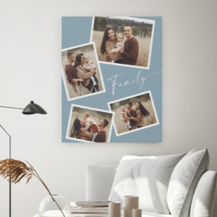 Modern Script Family Photo Collage Faux Canvas Print