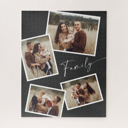 Modern Script Family Photo Collage Jigsaw Puzzle