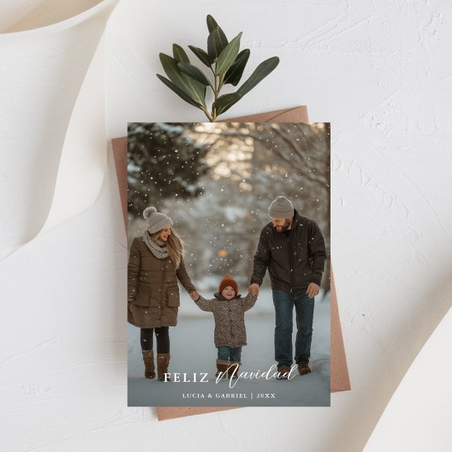 Modern Script Family Photo Feliz Navidad Christmas Holiday Card (Creator Uploaded)