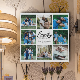 Modern Script Family Quote Name Photo Collage Grid Faux Canvas Print