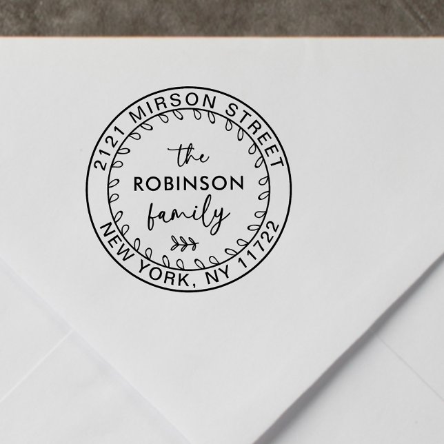 Modern Script Family Return Address Round Stamp (Creator Uploaded)