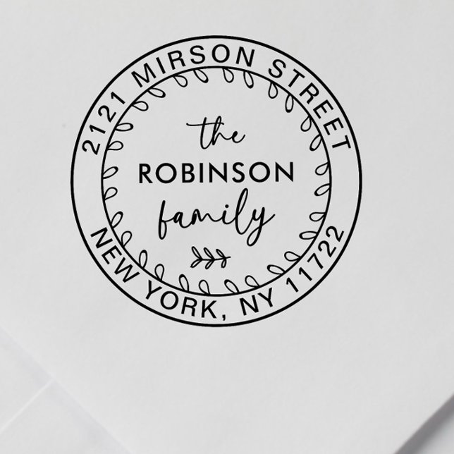Modern Script Family Return Address Round Stamp (Creator Uploaded)