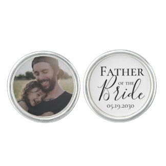 Modern Script Father of the Bride Custom Photo Cufflinks