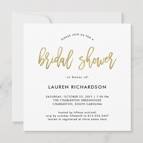 Modern Script  Faux Gold Bridal Shower Invitation