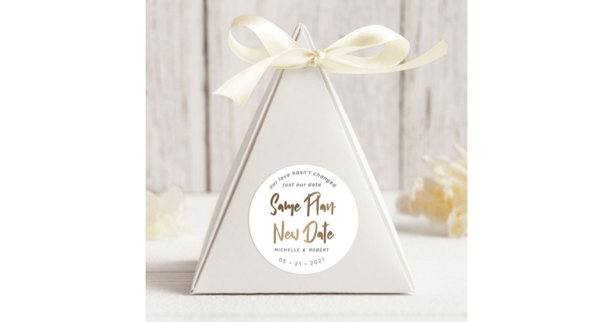Modern Script Faux Gold Change The Date Classic Round Sticker | Zazzle