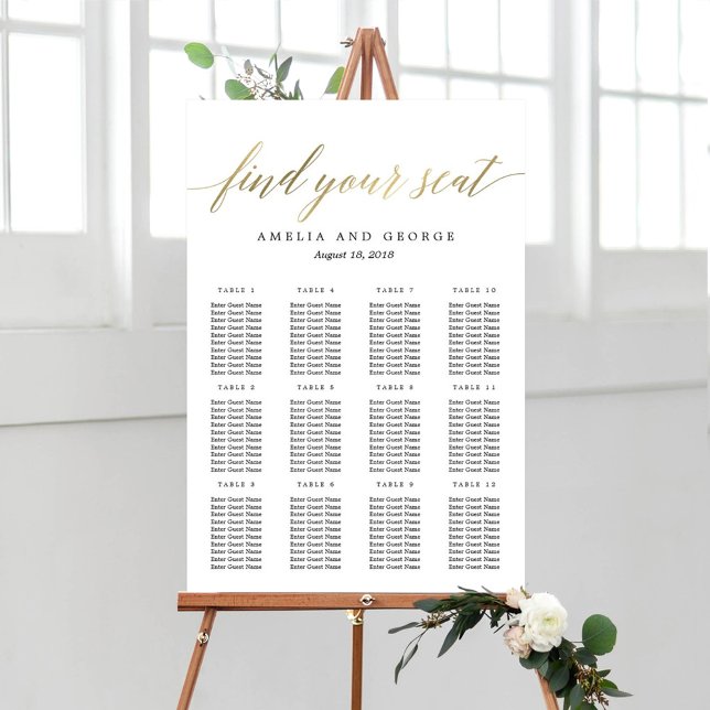Modern Script Faux Gold Seating Chart Canvas Print (Creator Uploaded)