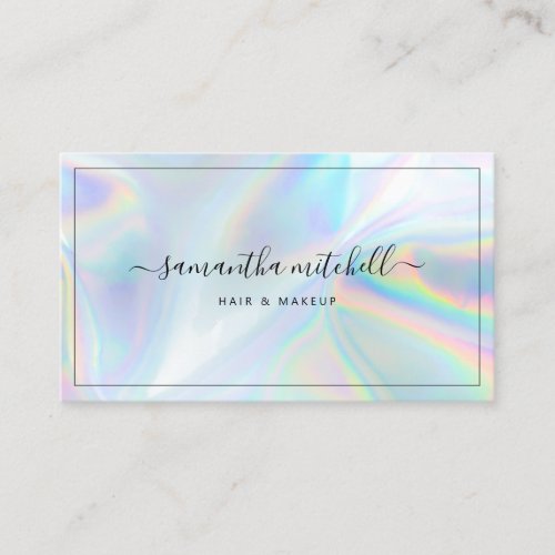 Modern Script Faux Holographic Beauty Salon Business Card