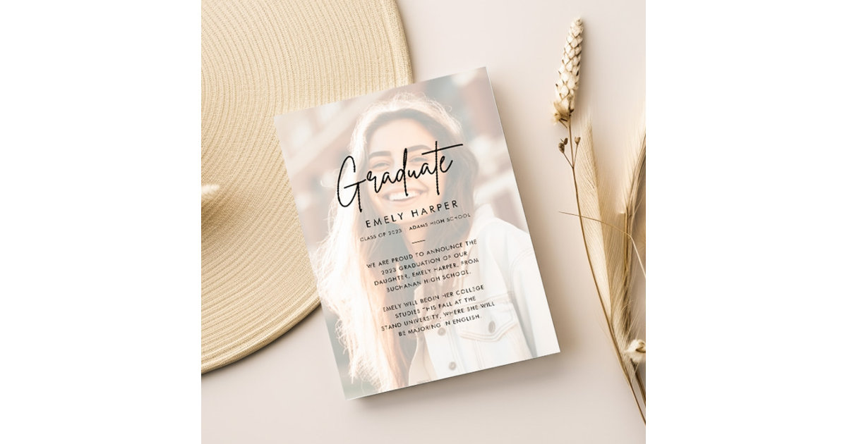 Modern Script Faux Vellum Overlay Photo Graduation Announcement Zazzle