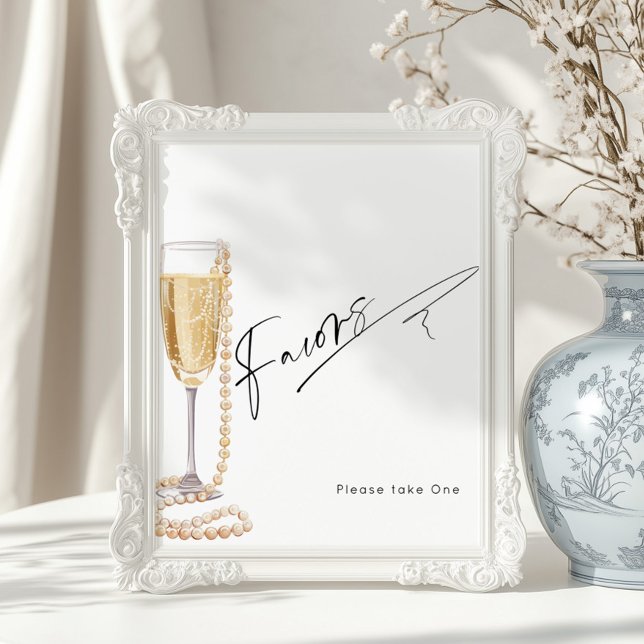 Modern Script  Favors Pearls and Prosecco shower Poster (Creator Uploaded)