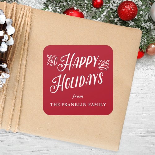 Modern Script Festive Happy Holidays Custom Square Sticker