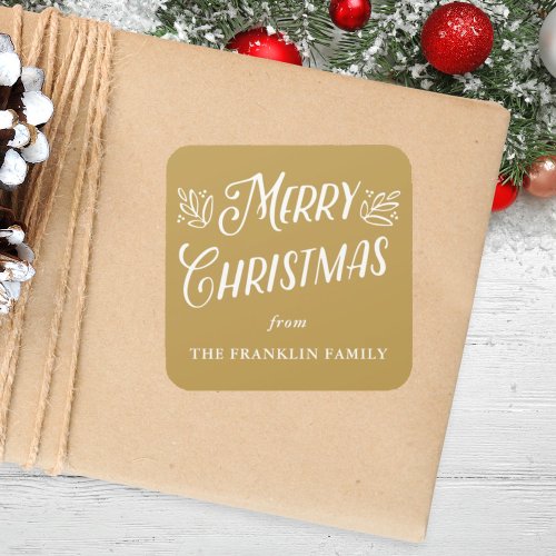 Modern Script Festive Merry Christmas Custom Square Sticker