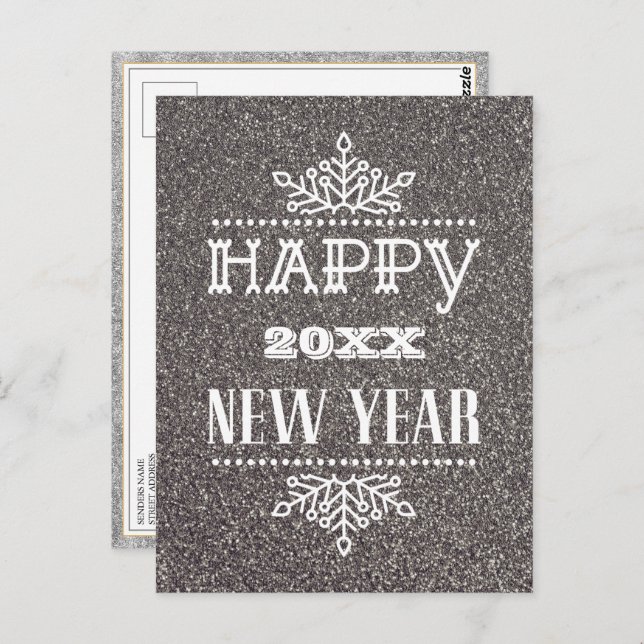Modern Script Festive Silver Glitter Corporate Postcard (Front/Back)