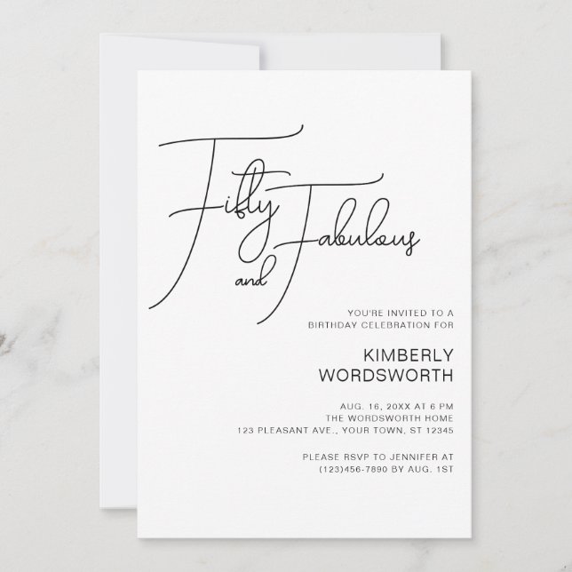 Modern Script Fifty and Fabulous 50th Birthday Invitation (Front)