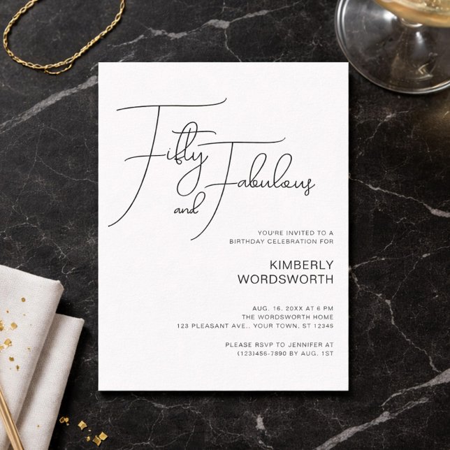 Modern Script Fifty and Fabulous 50th Birthday Invitation (Creator Uploaded)