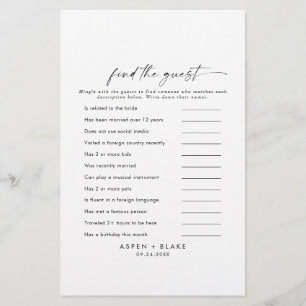 Modern Script Find the Guest Wedding Game Card Flyer