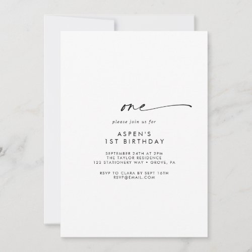 Modern Script First Birthday Party Invitation