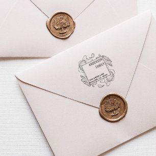 Modern Script Floral Return Address Rubber Stamp