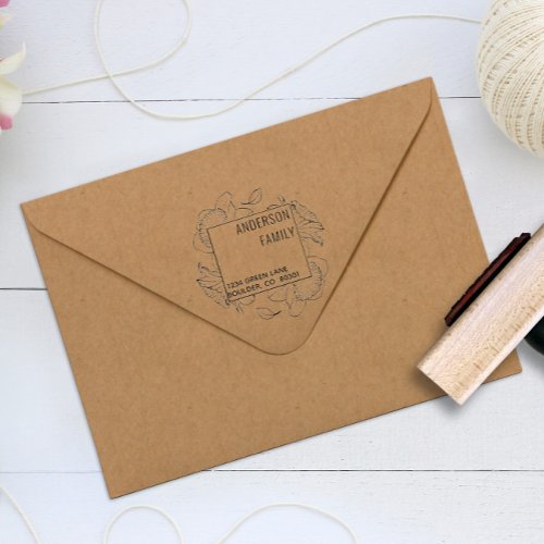 Modern Script Floral Return Address Rubber Stamp