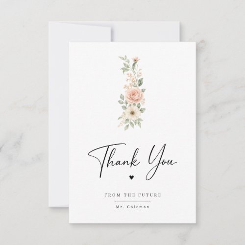 Modern Script Floral Wedding Thank You Card. Card
