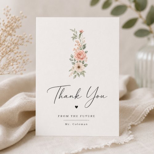 Modern Script Floral Wedding Thank You Card. Card