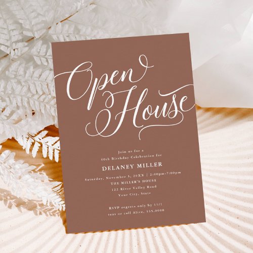 Modern Script Flourish Dusty Rose Open House Invitation