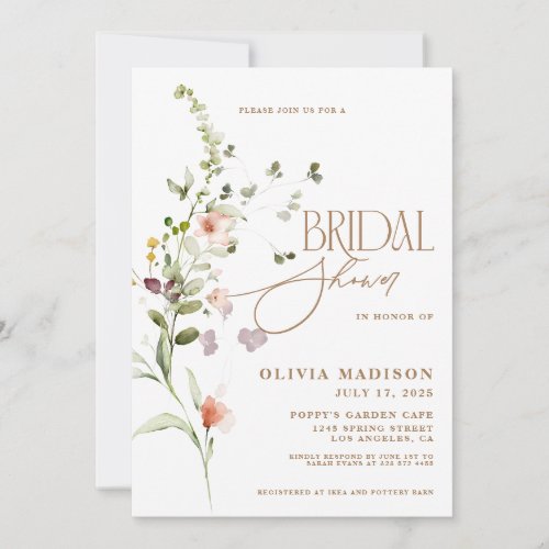 Modern Script Flower Garden Bridal Shower Invitation