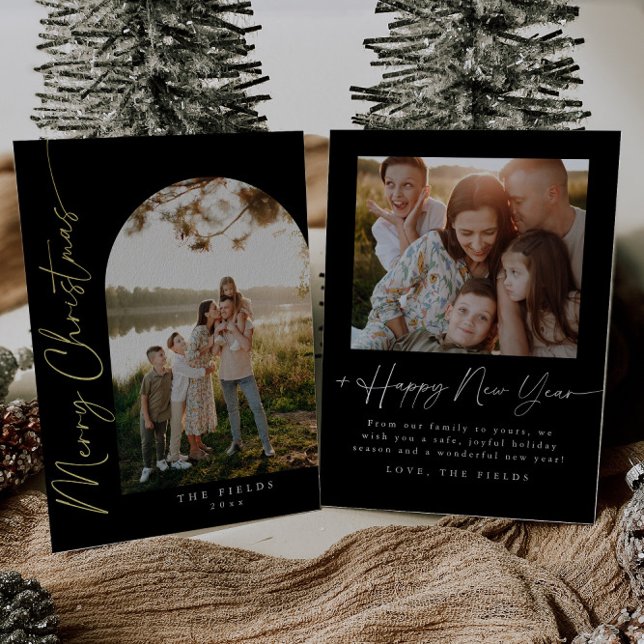 Modern Script Foil Arch Photo Family Holiday Card (Creator Uploaded)