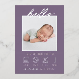 Modern Script Foil Hello Baby Birth Announcement
