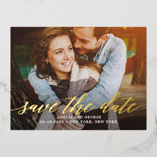 Modern Script Foil Wedding Save The Date Postcard