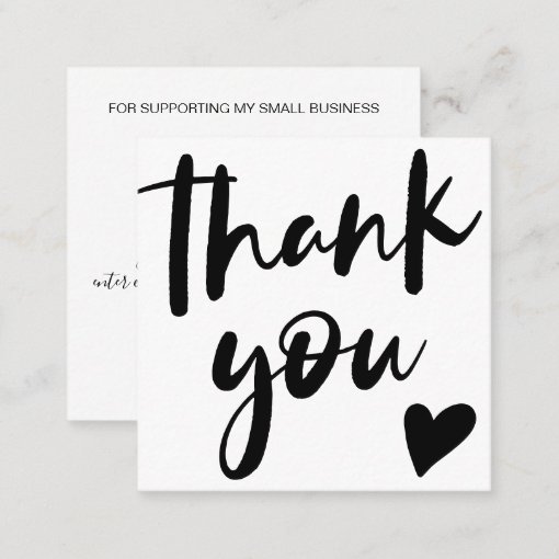 Modern script font black and white order thank you square business card ...