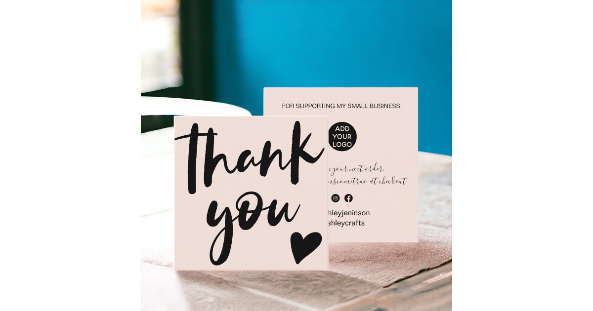 Modern script font black pink order thank you square business card | Zazzle