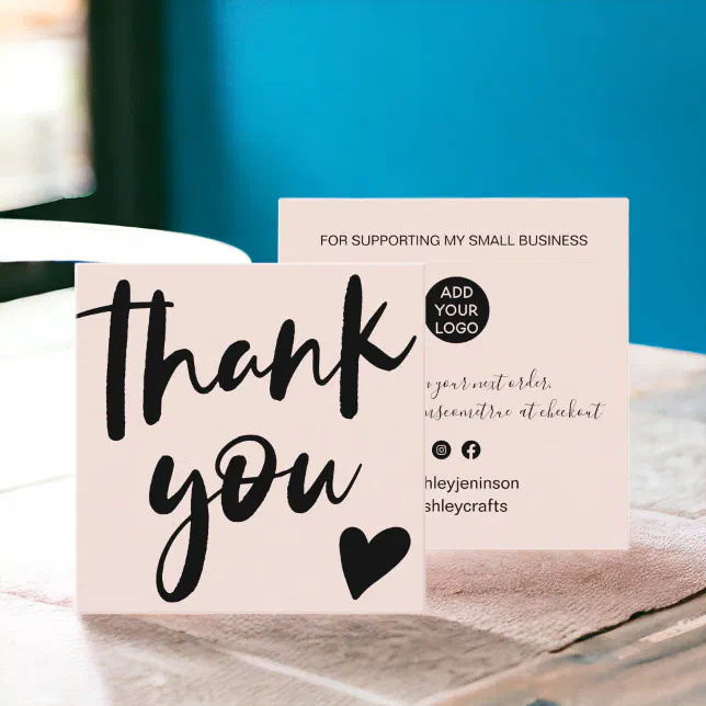 Modern script font black pink order thank you square business card | Zazzle